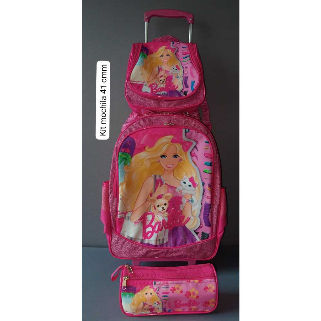KIT MOCHILA GRANDE 3 PEÇAS  COM CARRINHO BARBIE