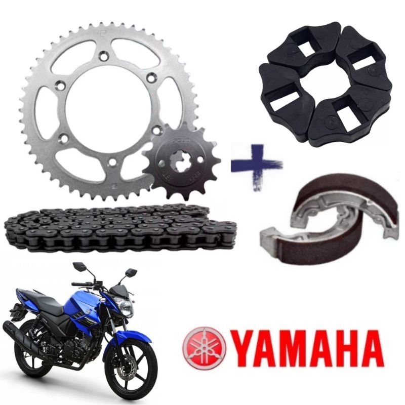 Kit Relação/Transmissão Fazer 150 2014 Em Diante/Factor 150 2016 Em Diante +Coxim (Bucha) Da Coroa + Patins (Lona) Freio