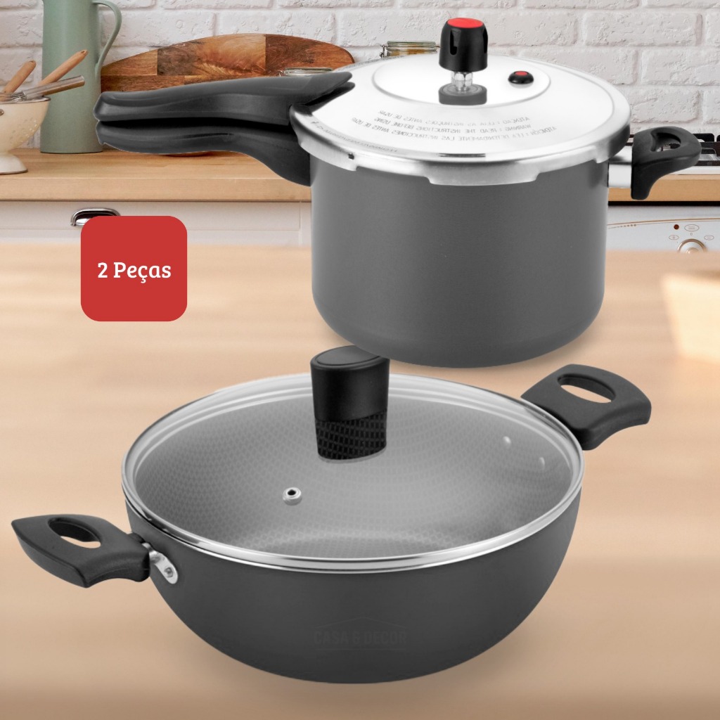 Kit Panela de Pressão 4,5L + Panela Wok Antiaderentes