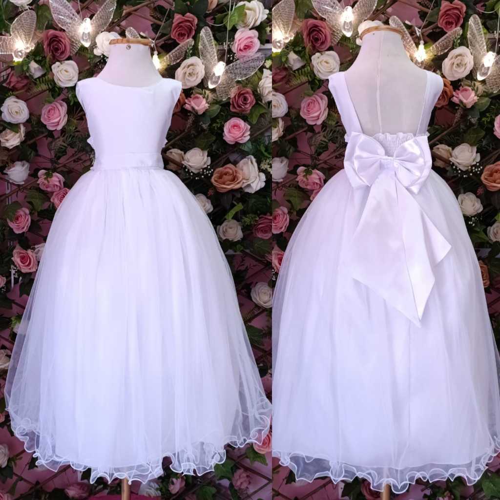 VESTIDO DE FESTA BABY INFANTIL JUVENIL BRANCO DAMINHAS FLORISTA BATIZADO FORMATURA 1 AO 18