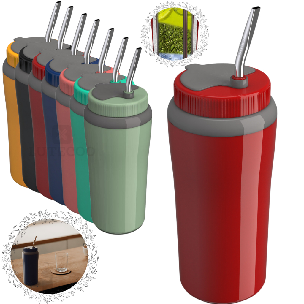 Copo Térmico 650ml Unitermi c/ Canudo Inox Parede Dupla p/ Tereré Chimarrão Água Gelada Be...