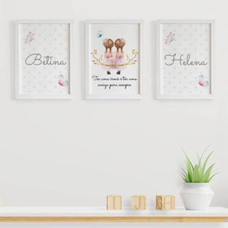 Quadro decorativo 3 peças Irmãs personalizado com nome decoraçao quartinho em Oferta na Shopee