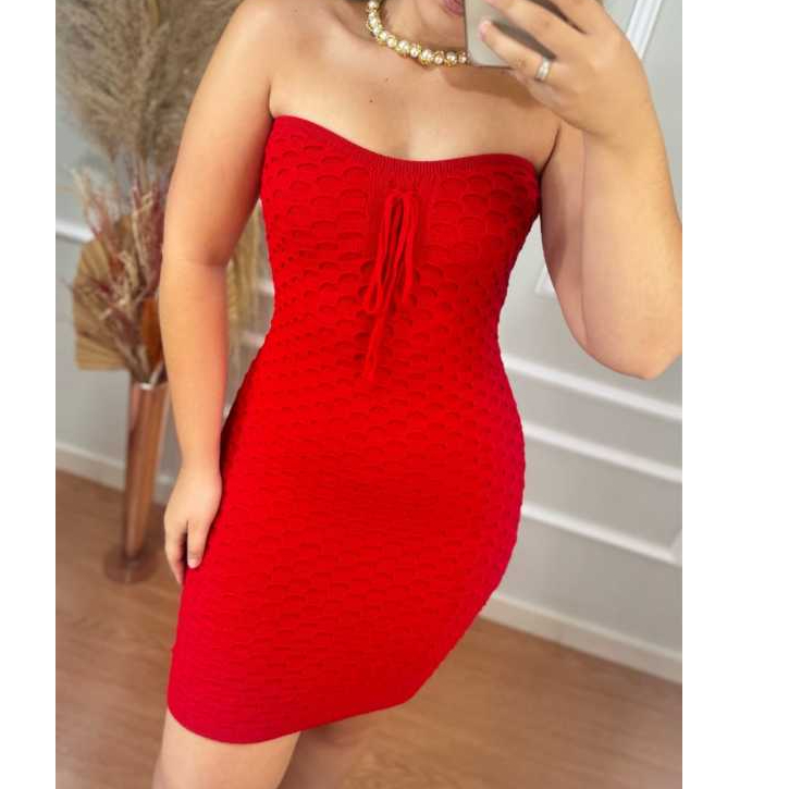 Vestido Tricot Modal Tomara que Caia Estilo Escama Justo de Amarrar em Oferta na Shopee