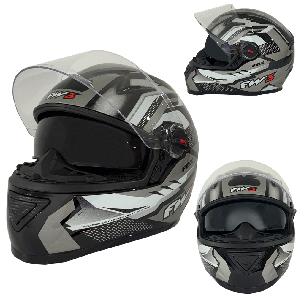 Capacete Moto Fechado Com Óculos Masculino e Feminino FW3 GTX Fox Oculos Escuro Narigueira Alta