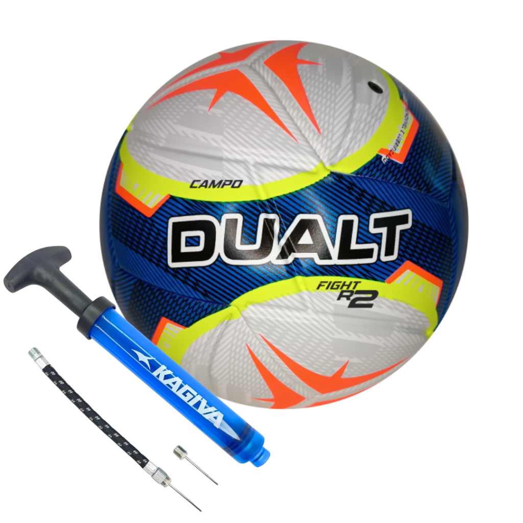 Kit Bola de Futebol Campo Fight R2 Lançamento 2024 + Bomba Kagiva Profissional Dupla Ação