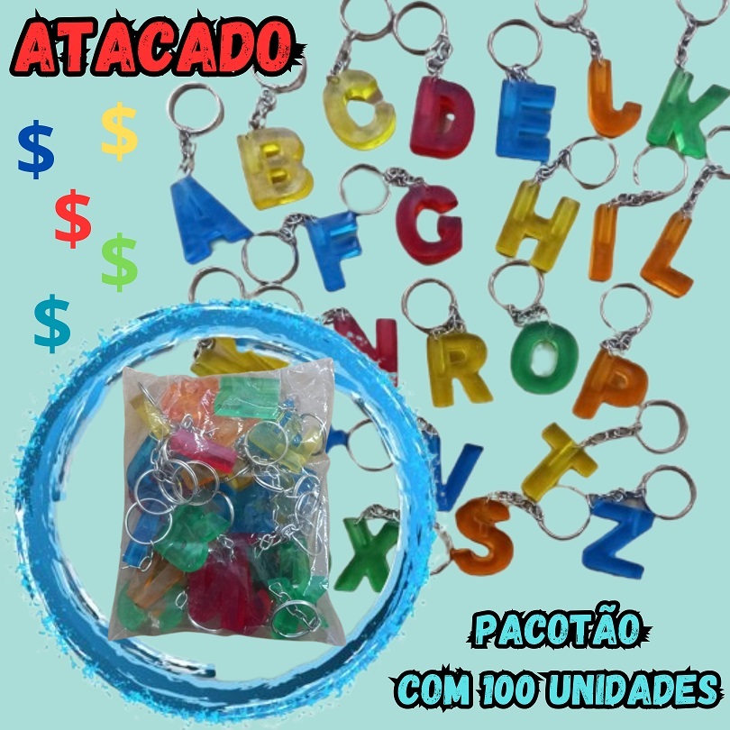 Pacotao 100 Chaveiros Modelo Letras Atacado Revenda Lucro