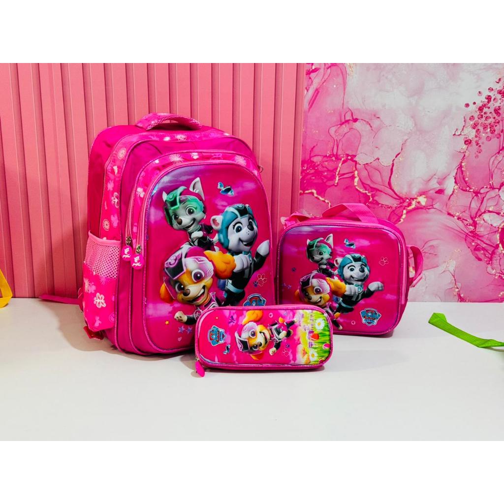 Kit Mochila Infantil Escolar da Skay patrulha canina femenina Impermeável  + Lancheira Térmica + Estojo