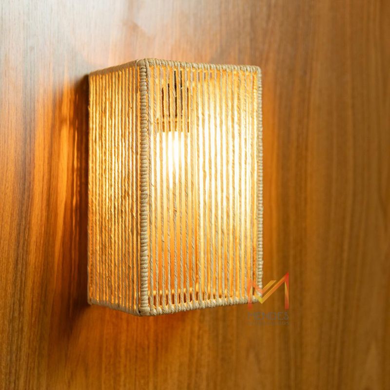 Arandela Interna Parede Luminária Palha de milho Quadrada 25x15