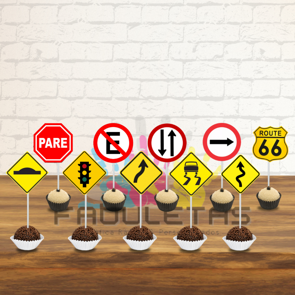 50 Tags Toppers P/ Docinho Festa PLAQUINHAS DE TRANSITO (Fazemos todos os temas, consulte via chat) em Oferta na Shopee