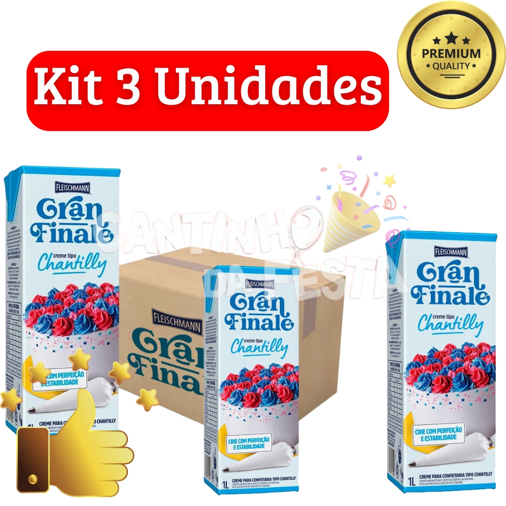 Kit 3 Chantilly Fleischmann 1L - Creme Profissional para Bolos, Tortas, Sobremesas e Decoração