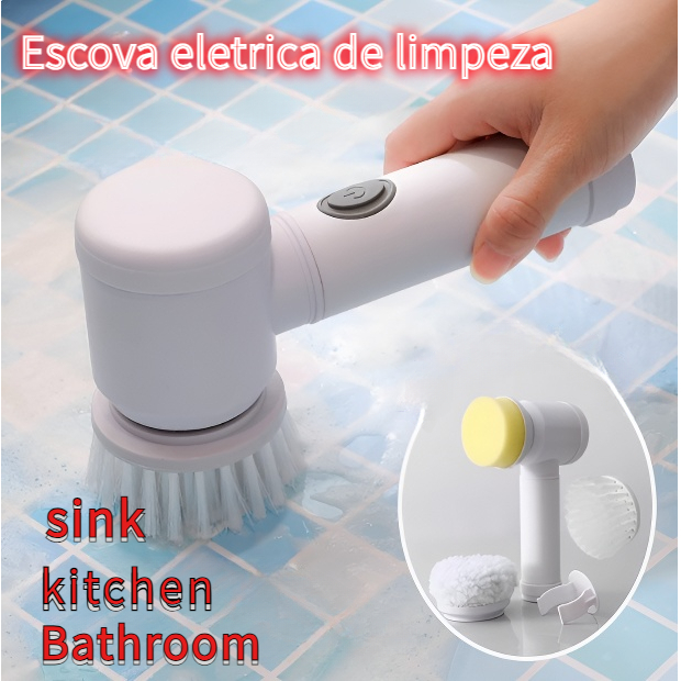 Escova Elétrica de Limpeza 5 em 1 Sem Fio Limpador Multiuso Prático Cozinha Banheiro Ferramenta