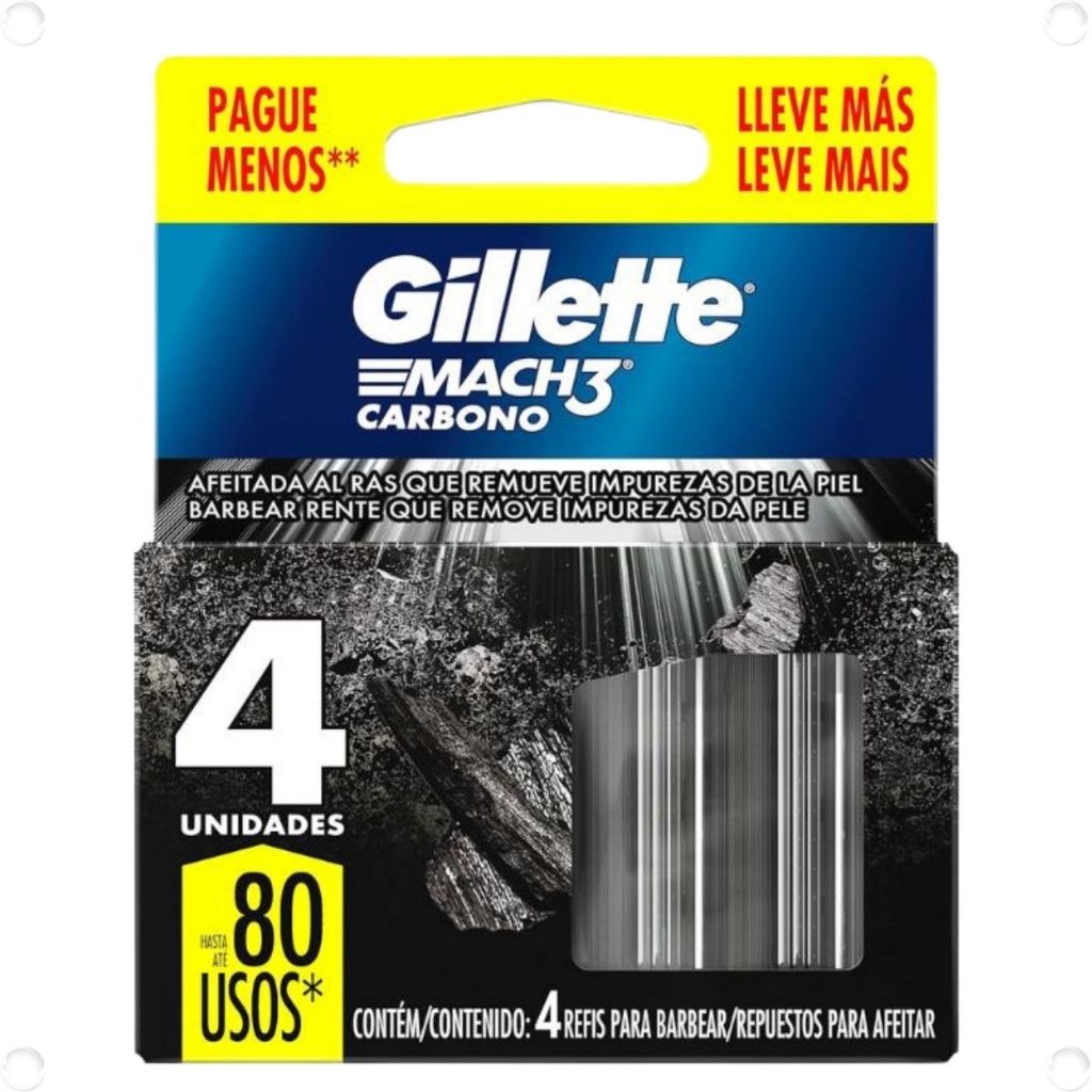 RECARGA GILLETTE MACH 3 CARBONO C/4 UNIDADES