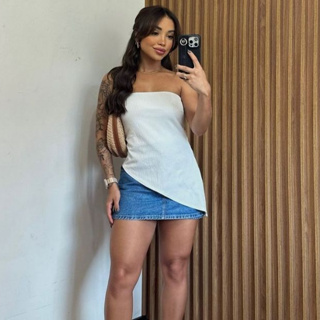 Blusa Tomara Que Caia Assimétrica Canelada em Oferta na Shopee