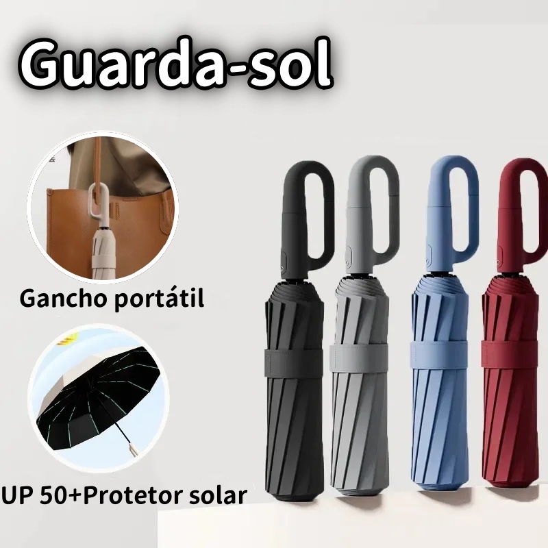 Guarda Chuva Automático Portátil À Prova Vento UV Resistente e Protetor Solar Grande Dobrá...
