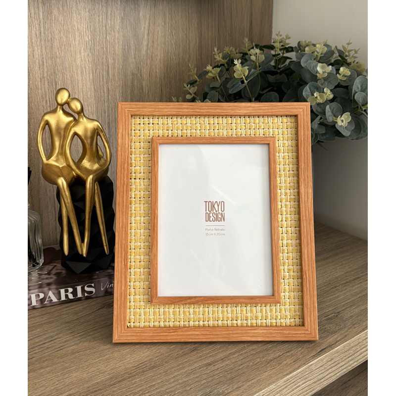 Porta Retrato Paros moldura palha trançada em Oferta na Shopee