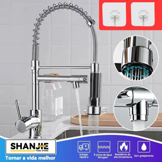 Torneira Cozinha Gourmet Monocomando Com Spray Extensor Prata  superior Tubo de água flexí...