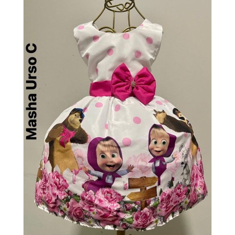 Vestido Temático infantil Masha e o Urso Marcha Festa Aniversário Super Lindo