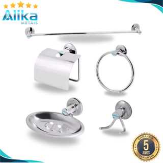 kit para banheiro 5 peças metal cromado saboneteira porta sabonete porta toalhas papeleira porta papel higiênico em Oferta na Shopee