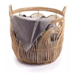 CESTO GRANDE REDONDO 40CM C/ ALCAS ARCOS PALHA RATTAN