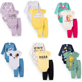KIT 21 PEÇAS BODY MANGA CURTA ,LONGA  BEBÊ MENINA E MENINO 100% ALGODÃO CALÇA LISA P AO GG
