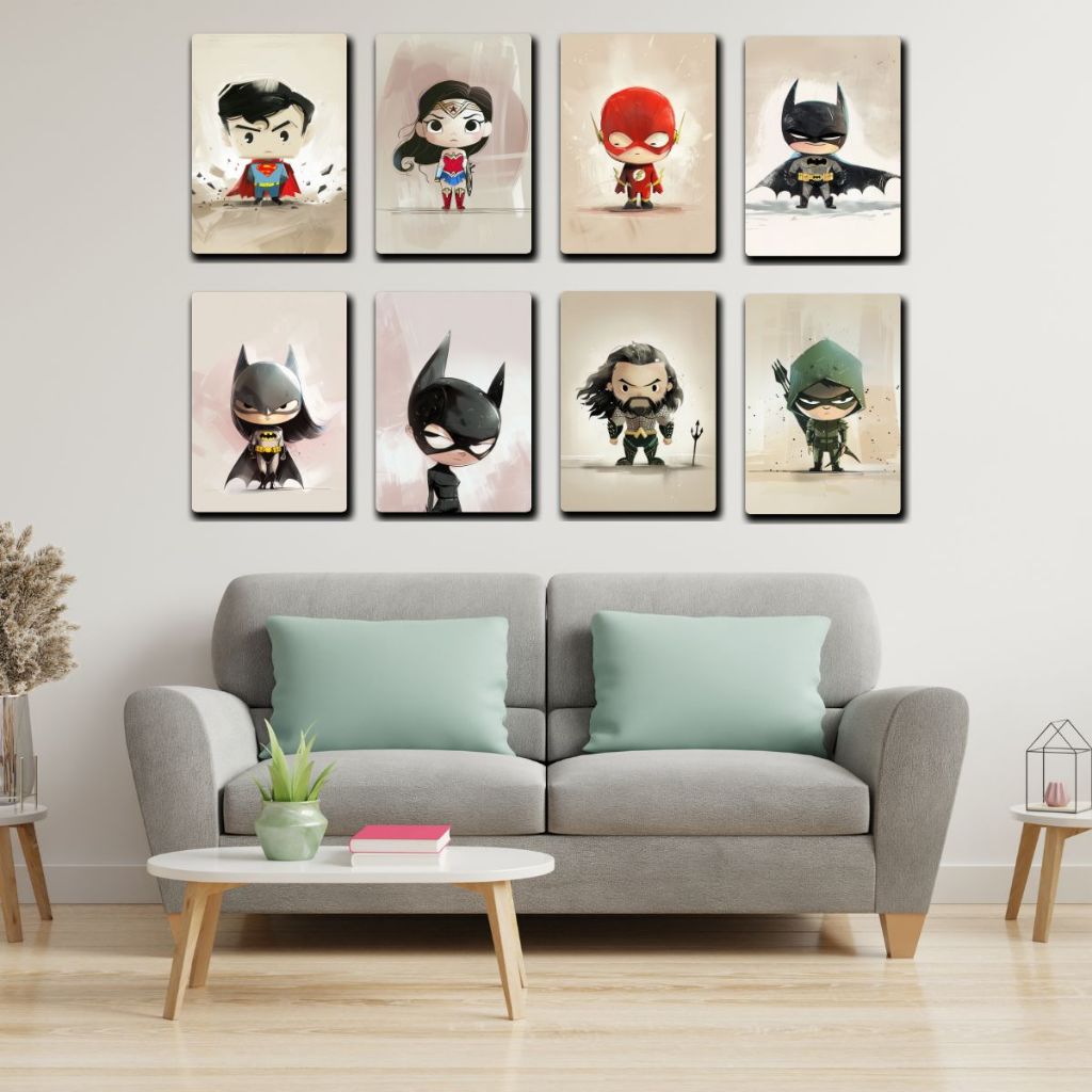 Kit 08 Quadros Decorativos Infantil Dc Comics Heróis - Super Man - Flash - Batman - Maternidade