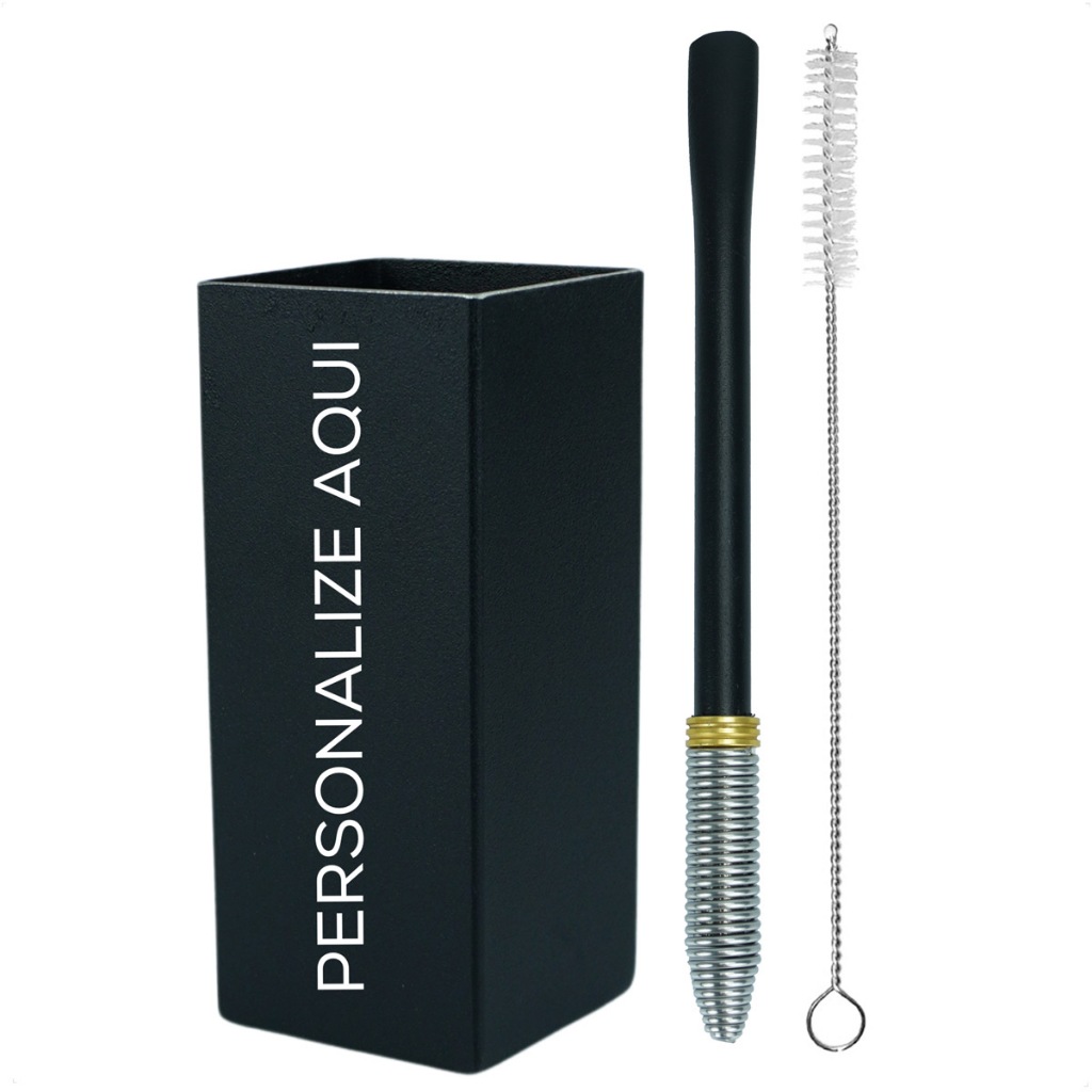 10 Kits Tereré Copo Quadrado Preto e Bomba Terere Cônica Preta Personalizados