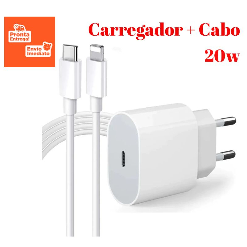 Kit Carregador Turbo Lightning De iPhone Fonte com Cabo Carregamento Rápido 1m PD 20w - Pr...