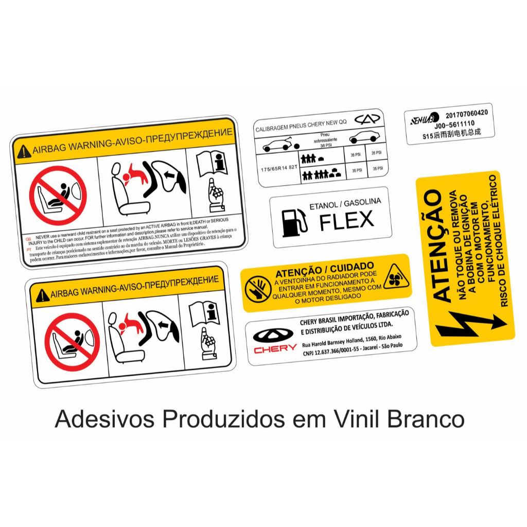 Adesivos Advertência Cofre Motor Caoa Chery QQ 2016 A 2020