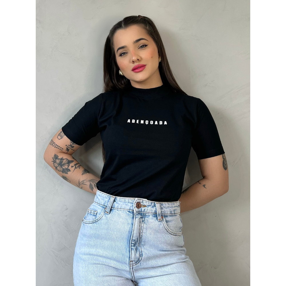 Blusa Gola Alta T-shirt Feminina Moda Blogueira 100% Algodão em Oferta na Shopee