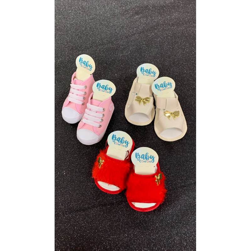 Sapatinho de bebê recém nascido  Pantufinha,Sandália e Tênis Star Feminino kit com 3 Pares