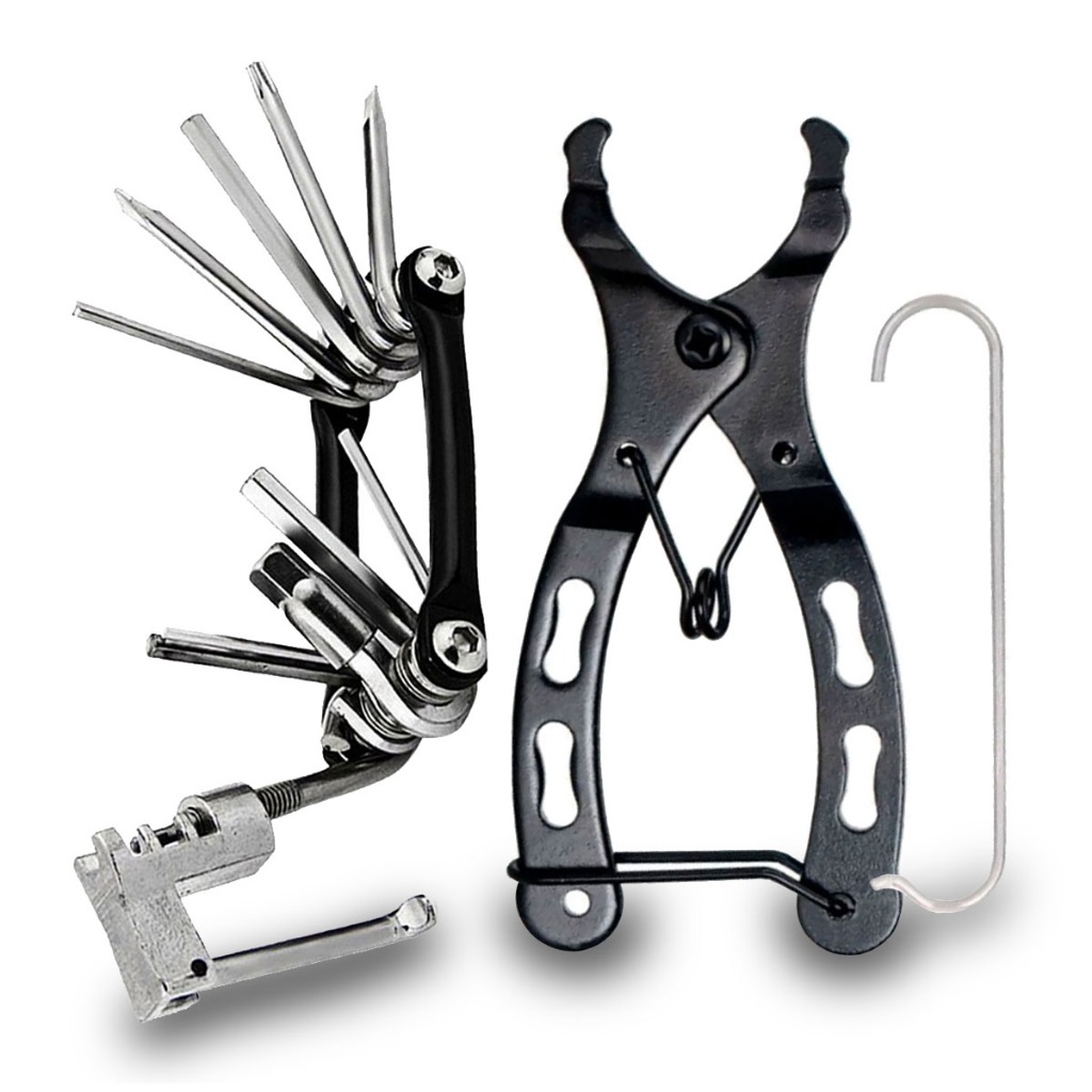 Kit Chave Extrator Multiuso Saca Pino Corrente Bike + Mini Alicate De Corrente Remoção Power Link