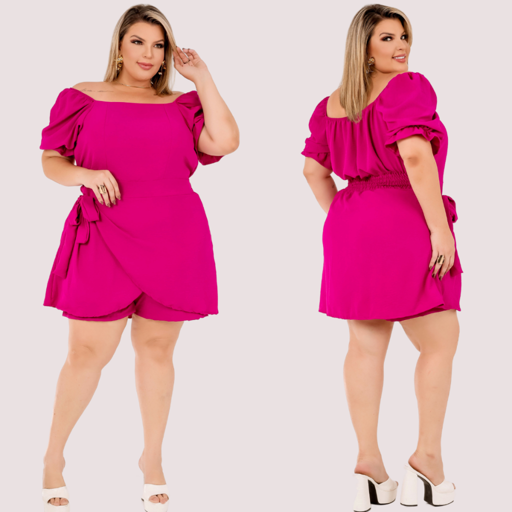 Macaquinho Plus Size Short Saia G1 Ao G4 Manga Curta Tamanho Grande Casual Elegante Verão em Oferta na Shopee