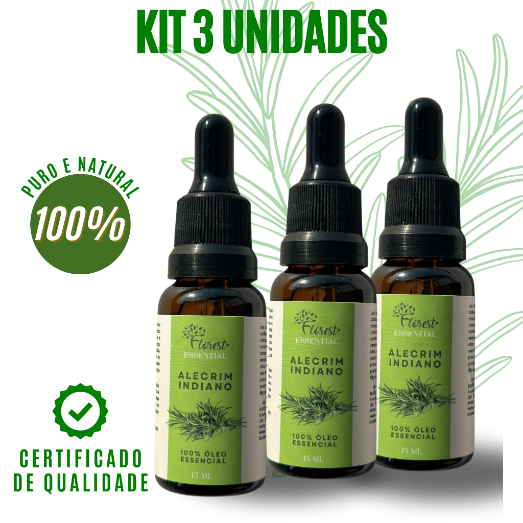 Óleo Essencial de Alecrim Indiano Kit 3 Unidades Conta Gotas em Oferta na Shopee
