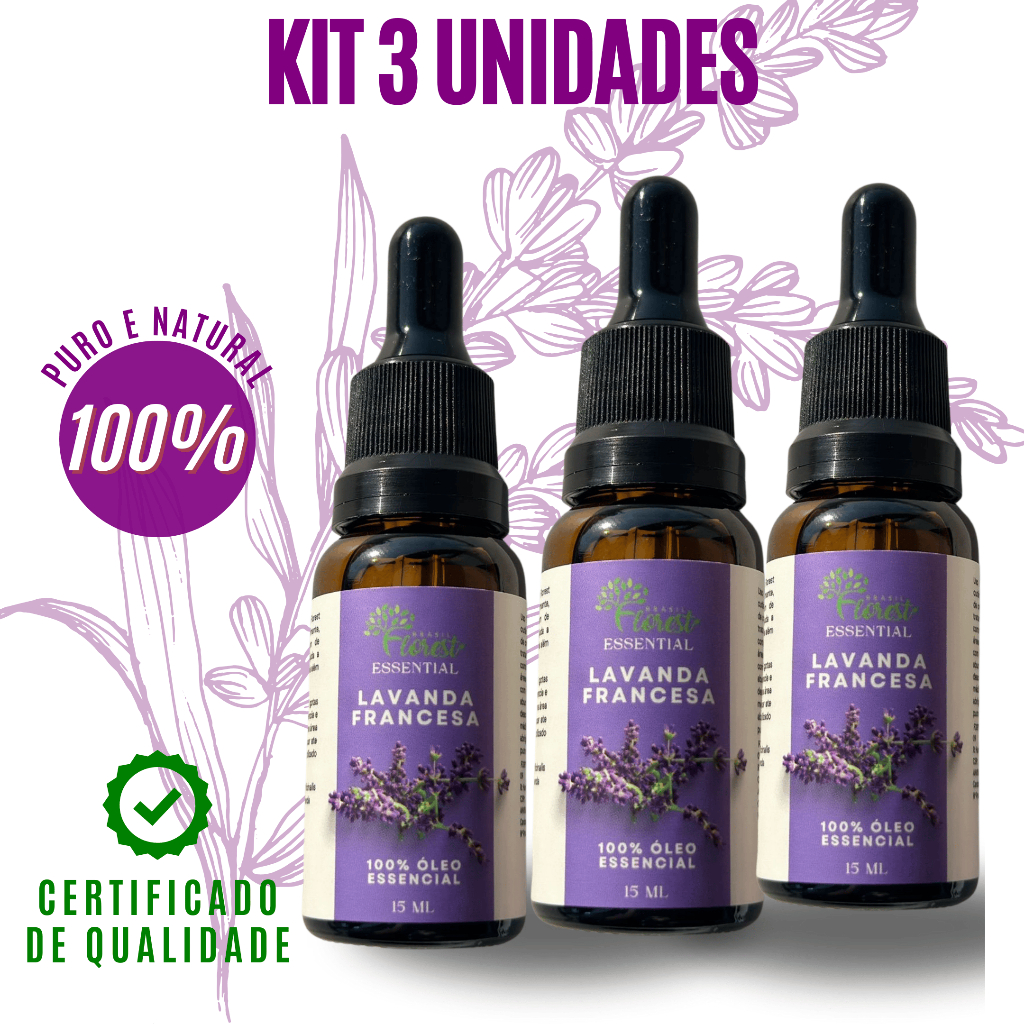 Óleo Essencial de Lavanda Francesa Kit 3 unidades Conta Gotas
