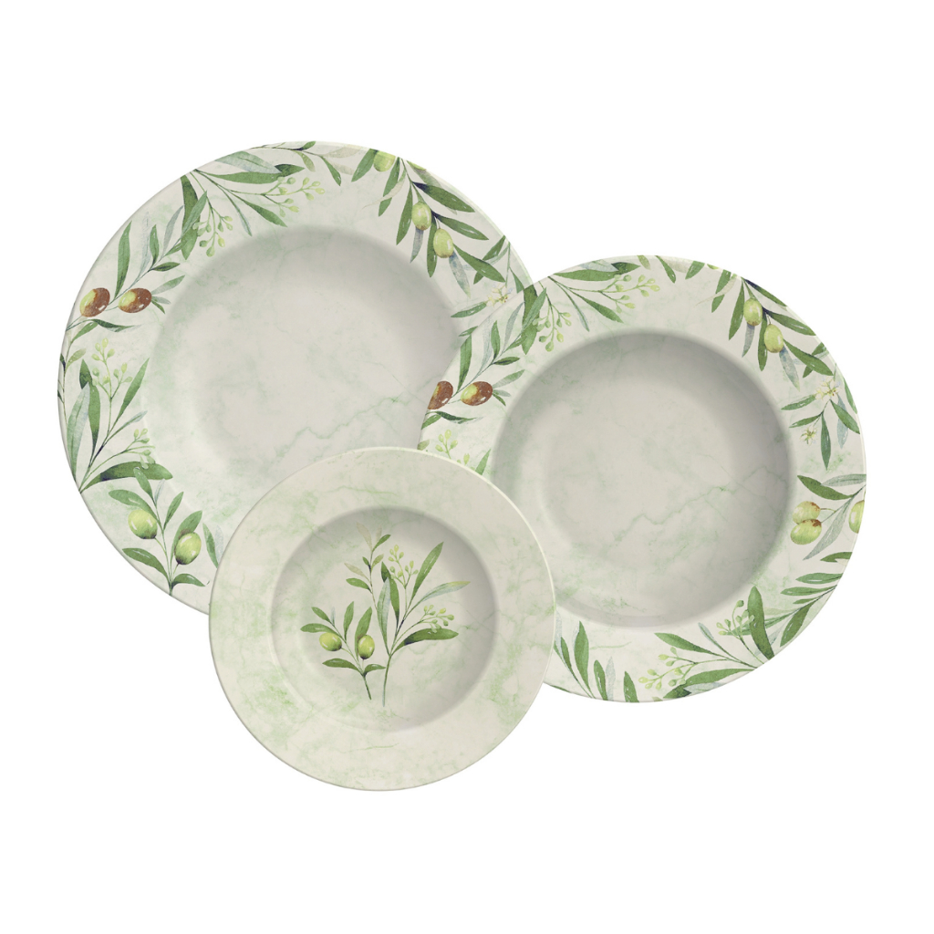Aparelho de Jantar de 24 peças 8 Pessoas Tramontina Oliva Pratos Porcelana - Home & Living