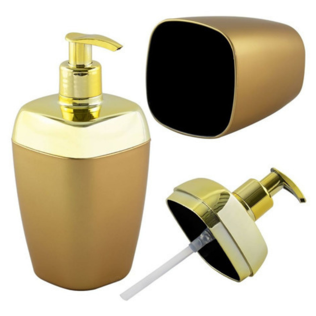 Porta Sabonete Líquido Dispenser Sabonete Alcool Gel E Creme Saboneteira Com Tampa Dourada 300ml Para Banheiro Lavabo