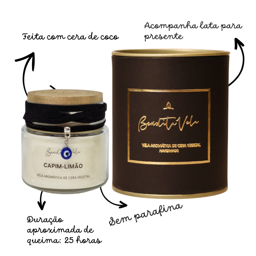 Kit 3 velas Capim-limão, Alecrim e Jasmim 145 g olho grego
