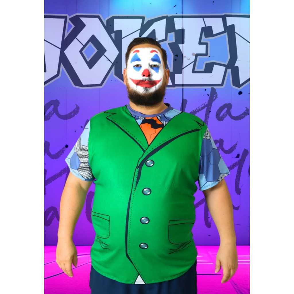 Camiseta Adulto Cosplay Curinga Fantasia Roupa Carnaval Masculina Palhaço Halloween Plus Size