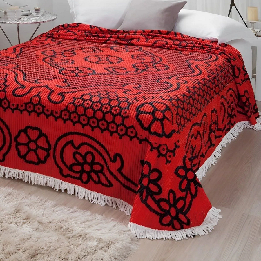 COLCHA CASAL CHENILLE 220X240 BRUNA VERMELHA JOLITEX