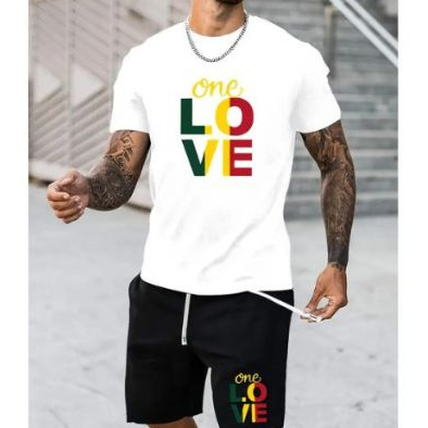 Conjunto Camiseta Oversized Larga+Bermuda Moletom Estampada Confortavel One Love Cores Estiloso Masculino