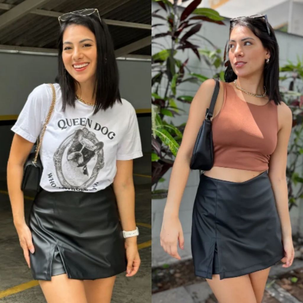 SHORT SAIA COURO ECOLOGICO CINTURA ALTA MODA GRINGA