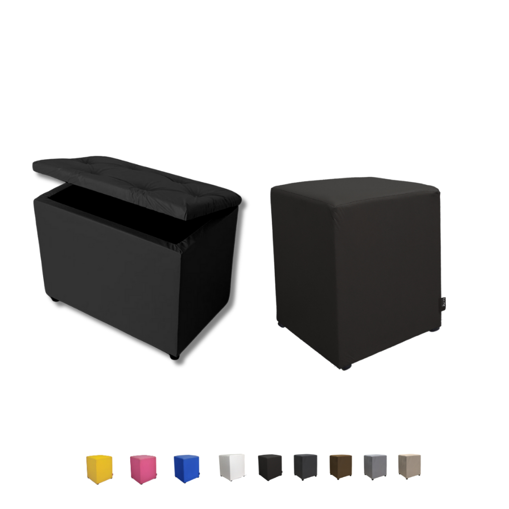 Kit de Puff Baú Retangular e Puff Quadrado Guarda Objetos Apoio de Pé Banquinho Decoração Casa Sala
