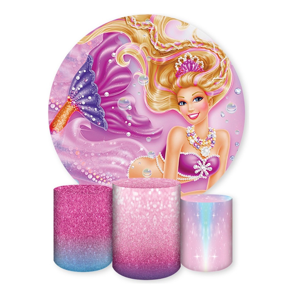 Painel Redondo E Capas De Cilindro Sublimados Barbie I em Oferta na Shopee