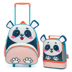 Kit Mochila Rodinhas Lancheira Infantil Espaçosa Escolar Passeio Reforçada