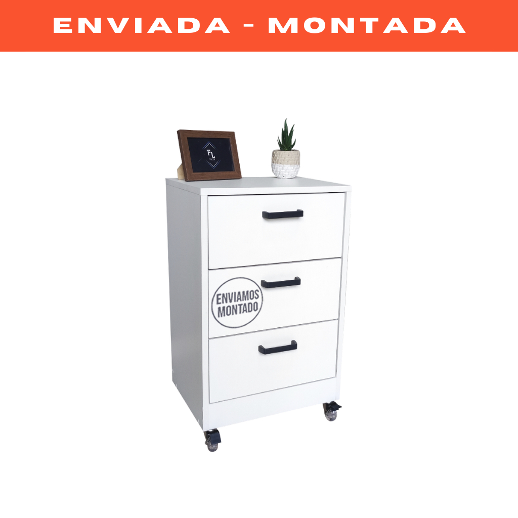 Mesa de Cabeceira Branca 40cm Mini Cômoda 3 Gavetas Criado Quarto Gaveteiro Escritório - Já Montado