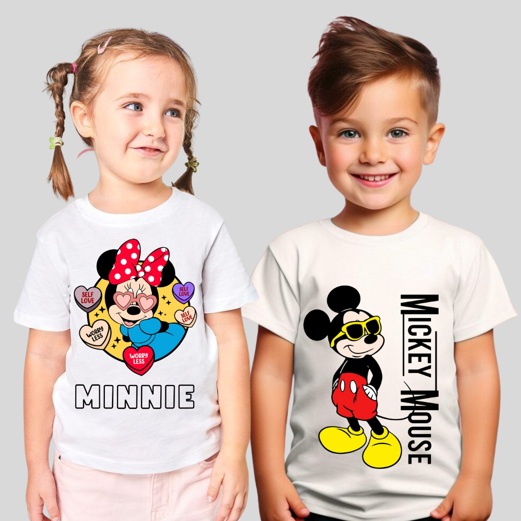 CAMISETA CAMISA BLUSA UNISSEX DESENHO ANIMADO MICKEY MINNEI FOFAS INFANTIL JUVENIL em Oferta na Shopee