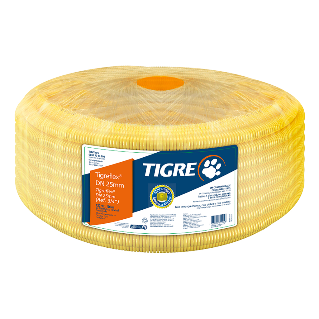 Rolo de 25m Conduite Eletroduto  1" Amarelo Flexível Reforçado - Tigre - Home & Living