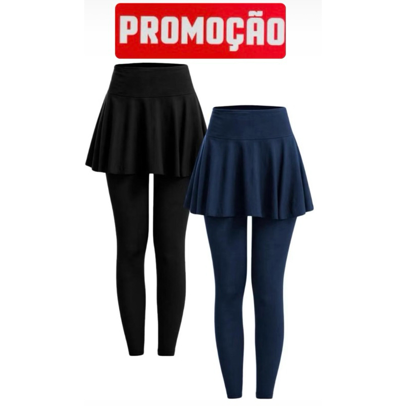 Kit 2 Calças evangelica Leggings babado  Com Saia Suplex Fitness Cintura Alta Feminina Tapa Bumbum