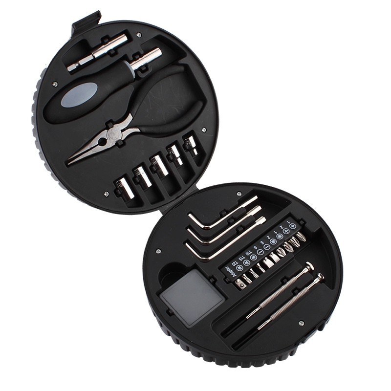 Kit Ferramentas 24 Peças Com Maleta Formato Pneu Mini kit Ferramenta