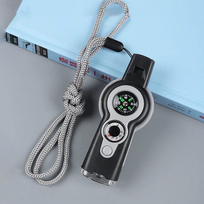 Multi Function 7 In 1 Chaveiro De Bússola Lupa De Camping Ferramentas Para Caminhadas Ao Ar Livre